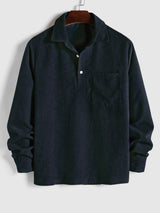 Herren Corduroy Langarmhemd mit halber Knopfleiste in Blau