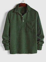 Herren Corduroy Langarmhemd mit halber Knopfleiste in Army Grun