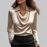 Theresa | Elegante Wasserfallausschnitt Satinbluse für Damen in Sekt