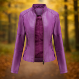 Damen Lederjacke im Bikerstil - Annelise in Violett