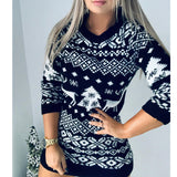 Damen nan figurbetontes Strick-Minikleid mit Norwegermotiv und Rundhalsausschnitt Drune in Schwarz