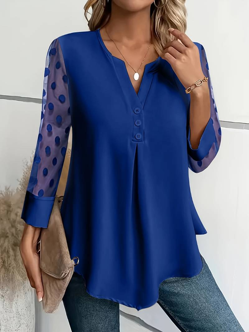Amalia - Strickbluse Damen V-Ausschnitt Knopfleiste