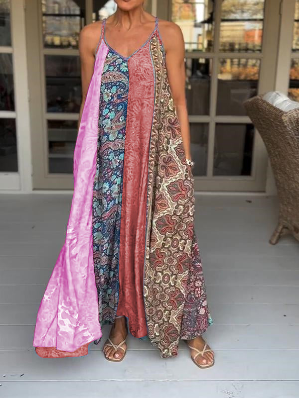 Catherine™ - Lässiges V-Ausschnitt Farbblock Druck Trägerkleid