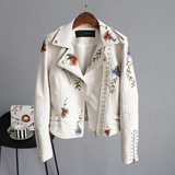 Ridge | Lederjacke mit gestickten Blumen für Damen in  Weiß