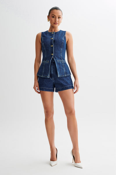 Helena - Dunkelblaues Denim Hemd