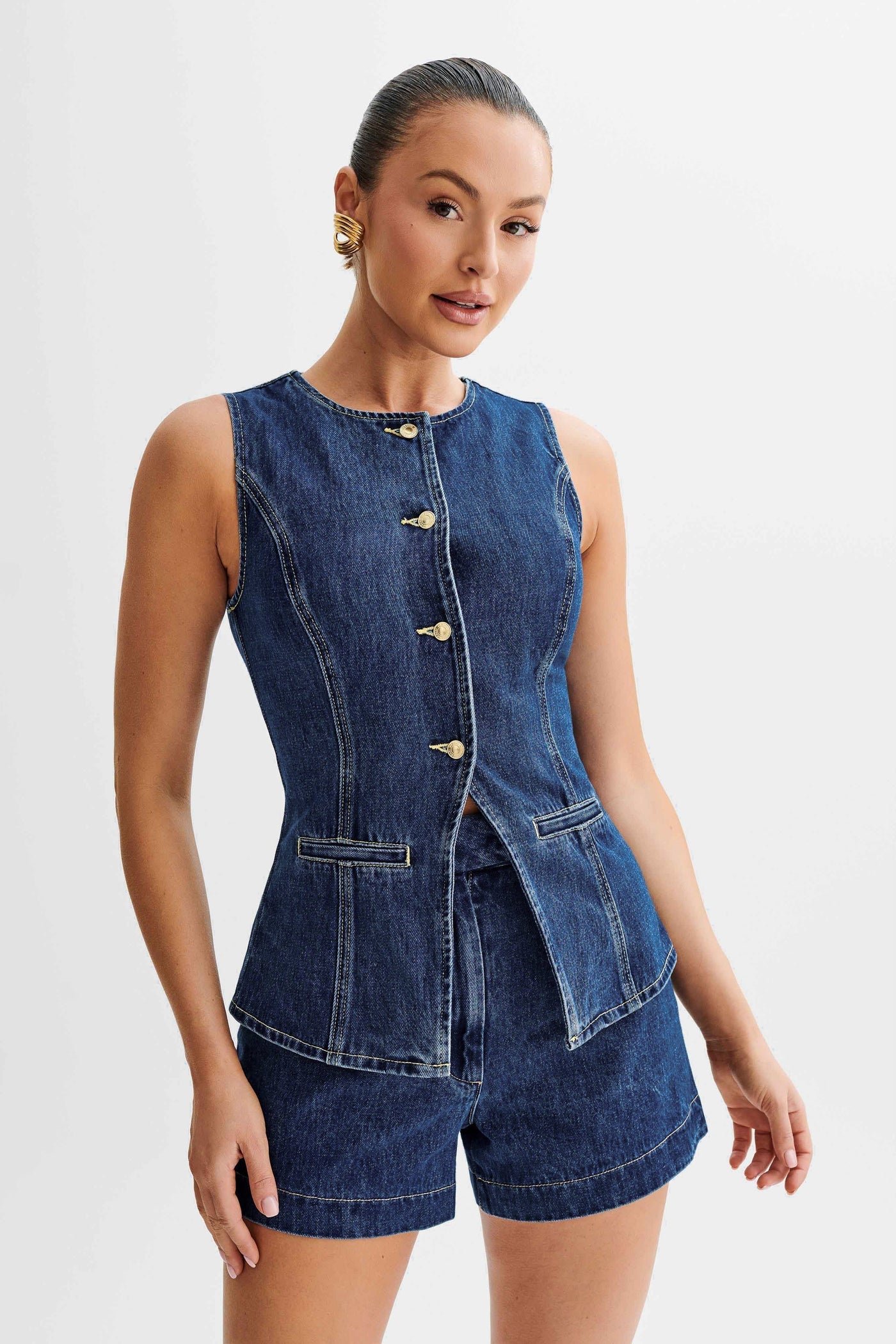 Helena - Dunkelblaues Denim Hemd