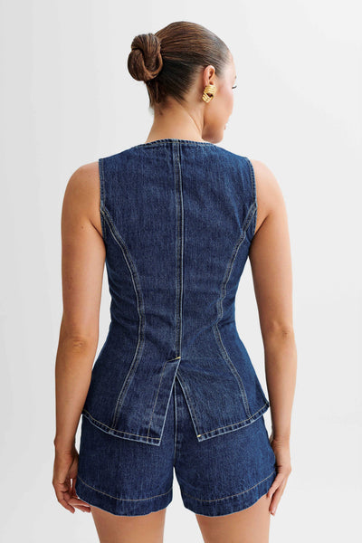 Helena - Dunkelblaues Denim Hemd