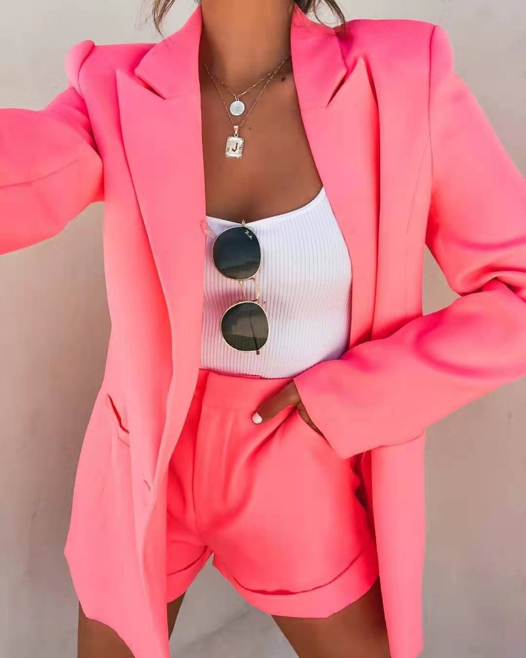 Fiona - Strickjacken-Blazer und Shorts Set