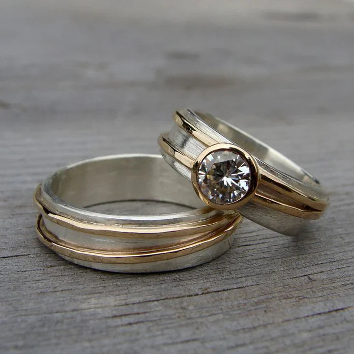 Vintage Fine Zirkonia Gold & Silber Ring Set