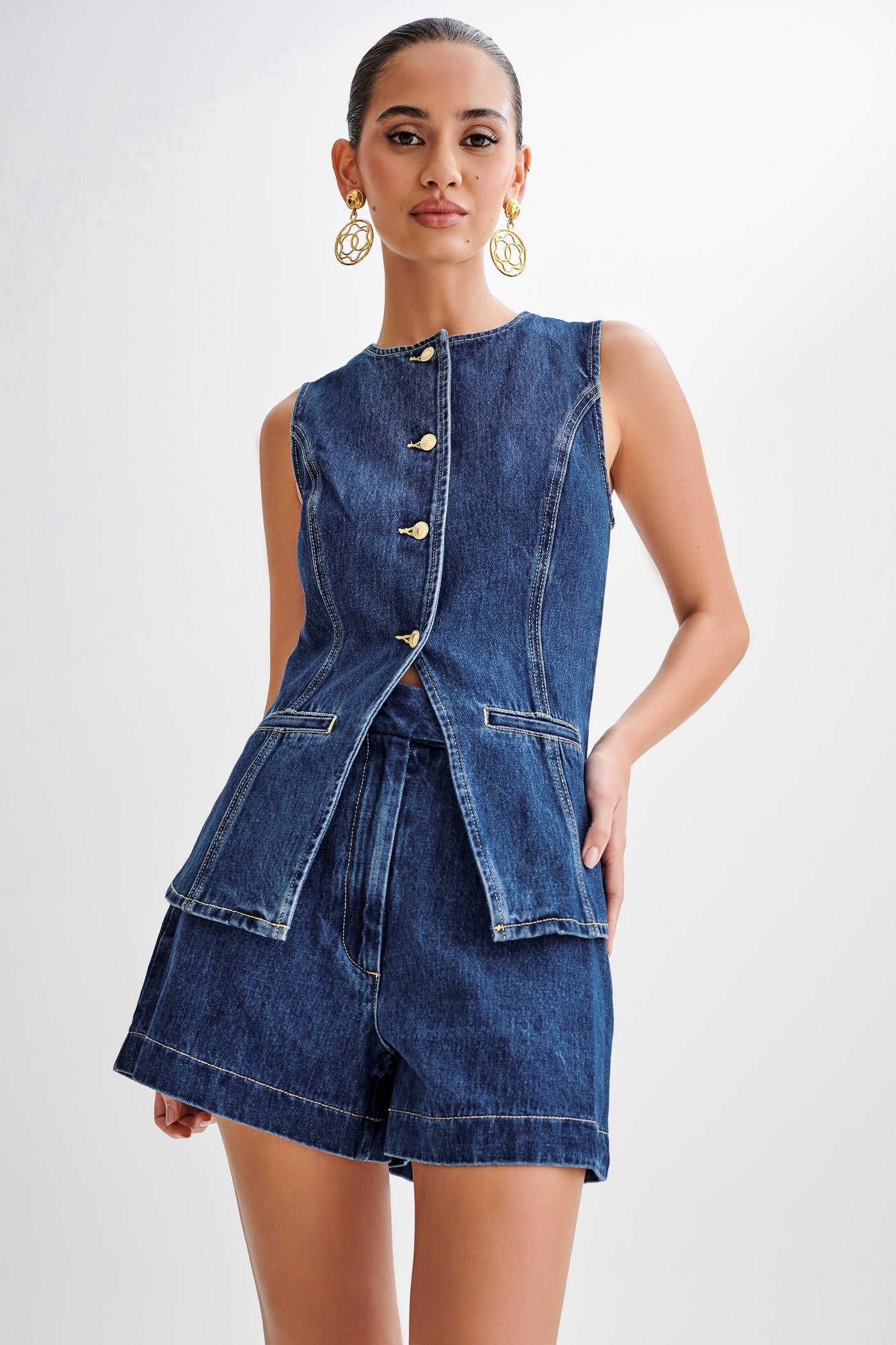 Helena - Dunkelblaues Denim Hemd