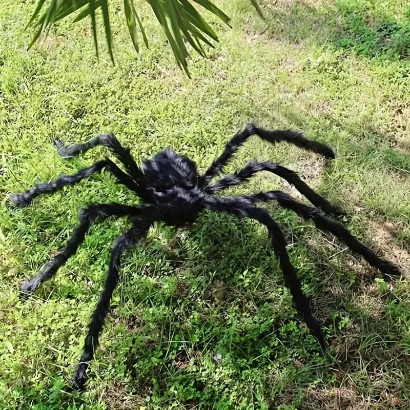DarkCrawl Riesenspinne 150 cm – Schwarze Halloween Dekoration für Haus & Garten