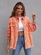 Serdia | Zerrissene Denimjacke in Übergröße in Orange