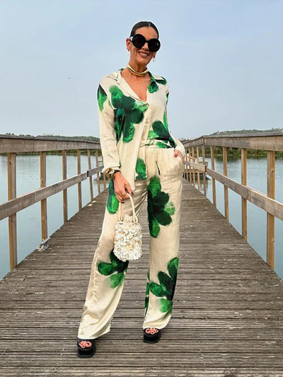 Alessandra - Blumen-Satinhose mit hohem Bund
