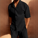 Junmar - Herren-Set mit Hemd und Shorts, lässig in Schwarz