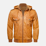 Michel - Lederjacke mit Kapuze in Braun