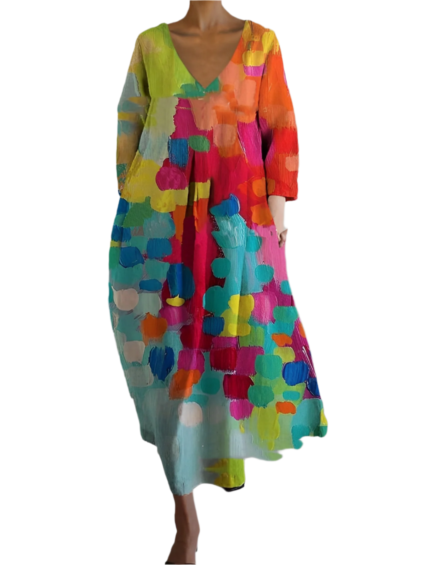 Camryn - Mehrfarbiges Sommerkleid mit V-Ausschnitt