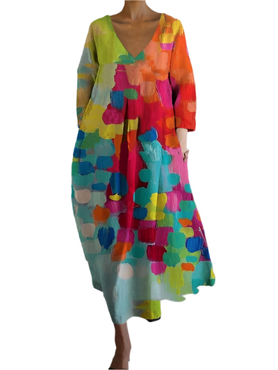 Camryn - Mehrfarbiges Sommerkleid mit V-Ausschnitt