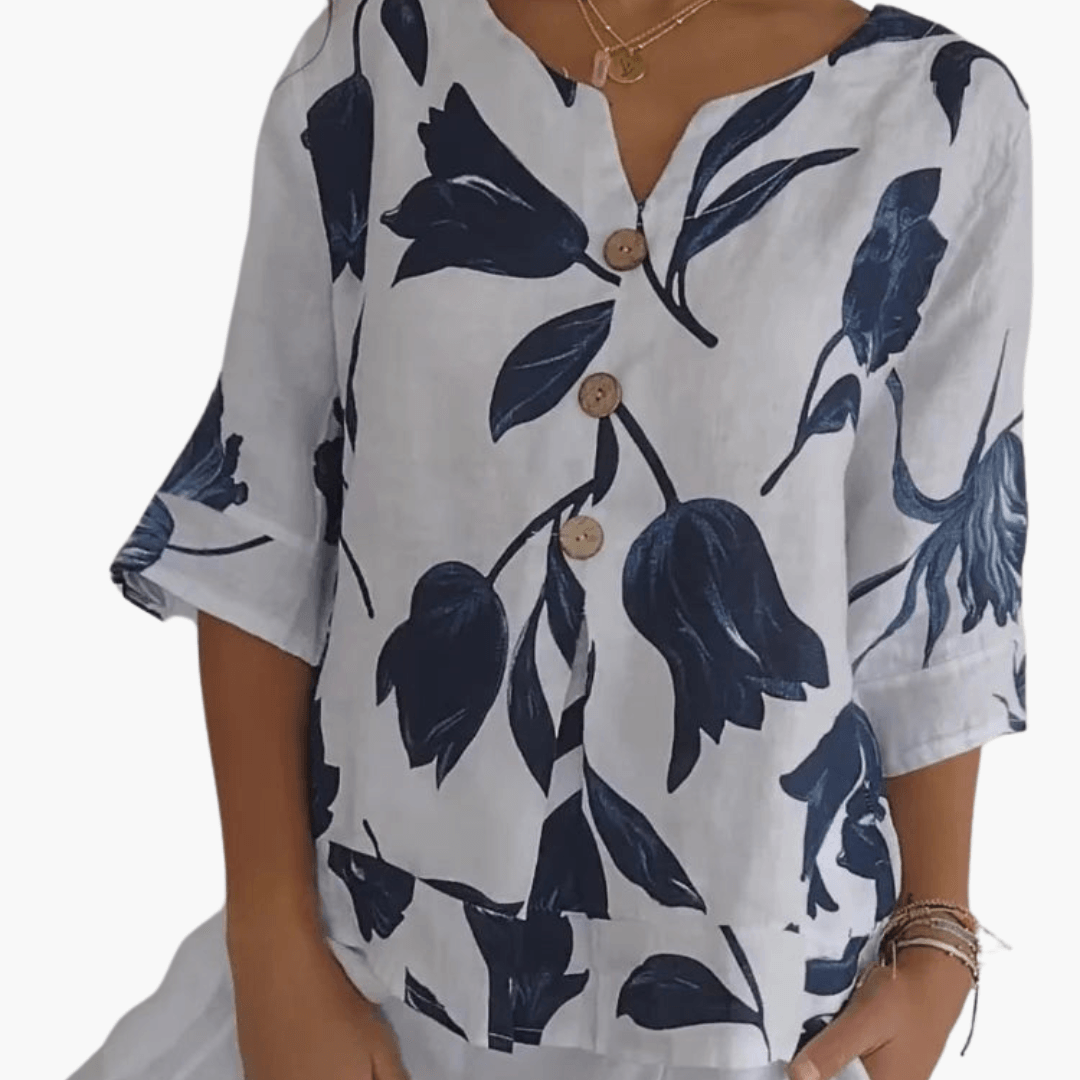 Damen Bluse mit Blumenmuster – Sommer V-Ausschnitt Top