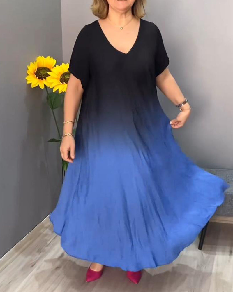 Birgit - Lässiges Ombre-Maxikleid mit V-Ausschnitt