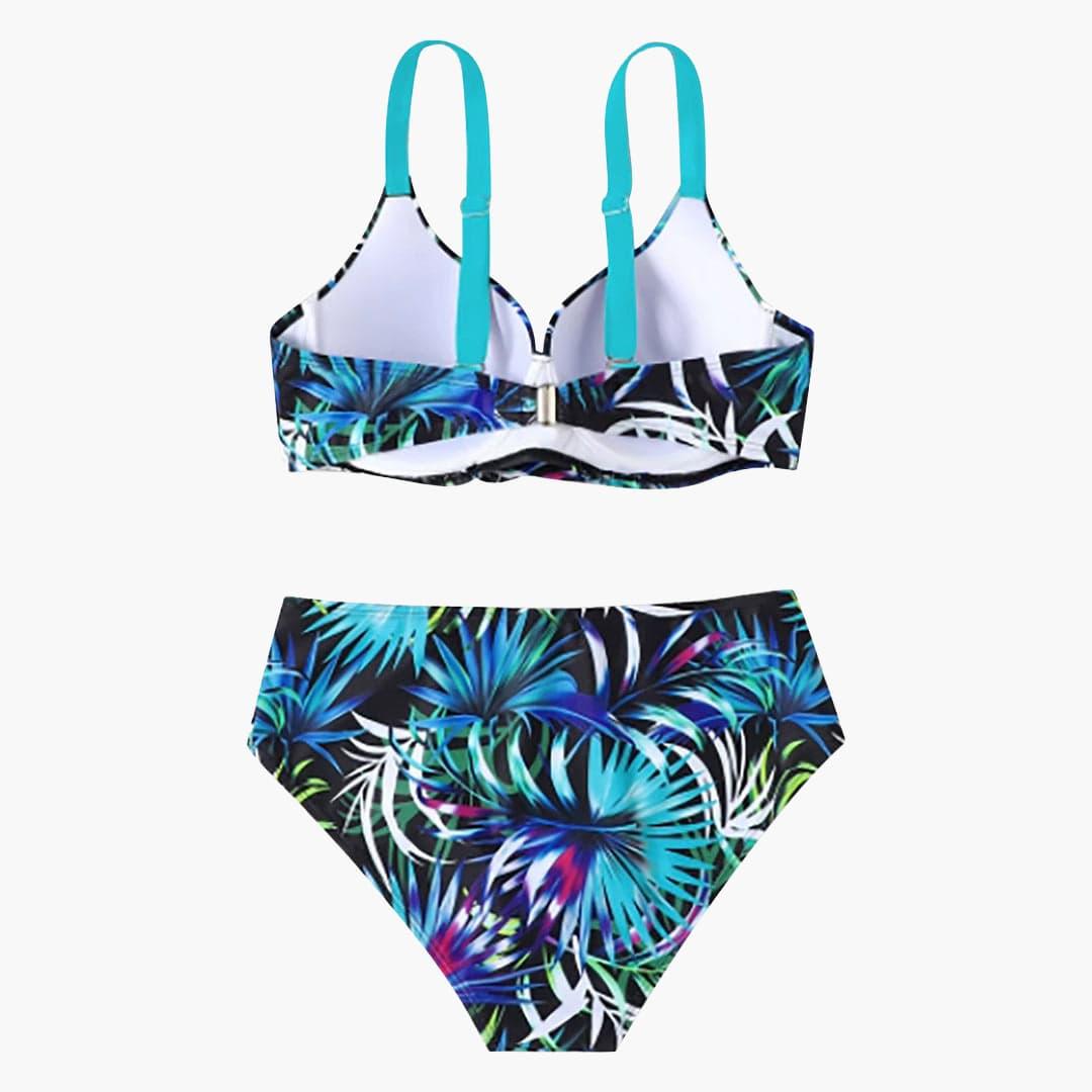 Damen Bikini Set mit Tropenprint – Hoher Bund und Bügel