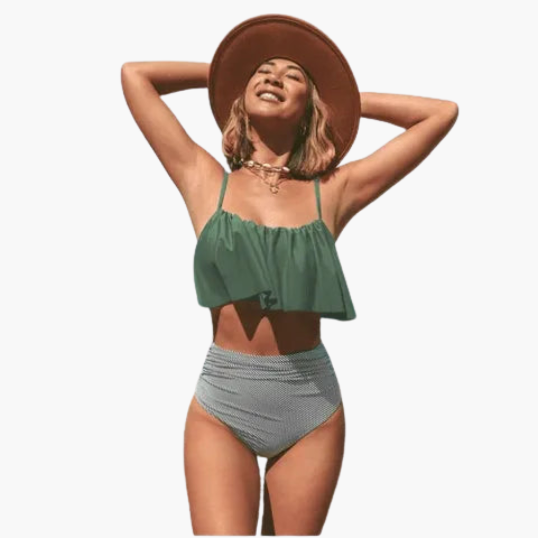 High Waist Bikini mit Rüschen - Damen Bademode Set Boho