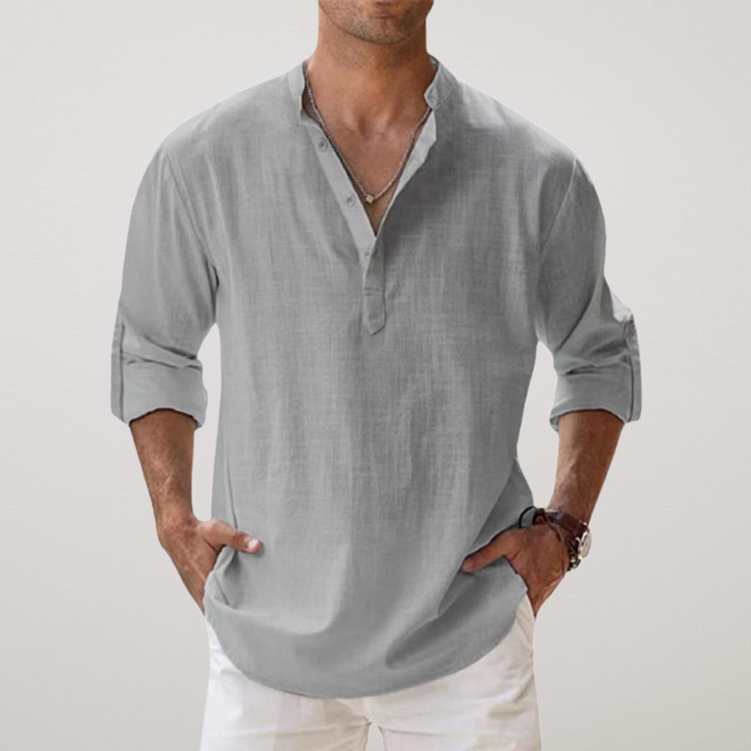 GUSTAV | HENLEY-SHIRT IM LEINEN-LOOK