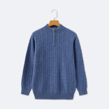 Christian | Eleganter Zopfmuster-Strickpullover mit Halbzip in Blau