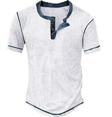 Lässiges Henley Oberteil Im Retro Farbblock Stil für Herren in Weiß