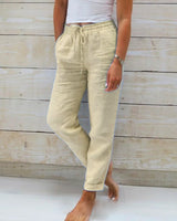 Adelina™ - Hose mit Gummizug aus Baumwolle und Leinen in Khaki