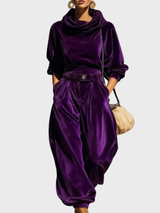 Skaidre - Vintage Samt Kapuzenpullover Und Lockere Hose Im Set in Violett