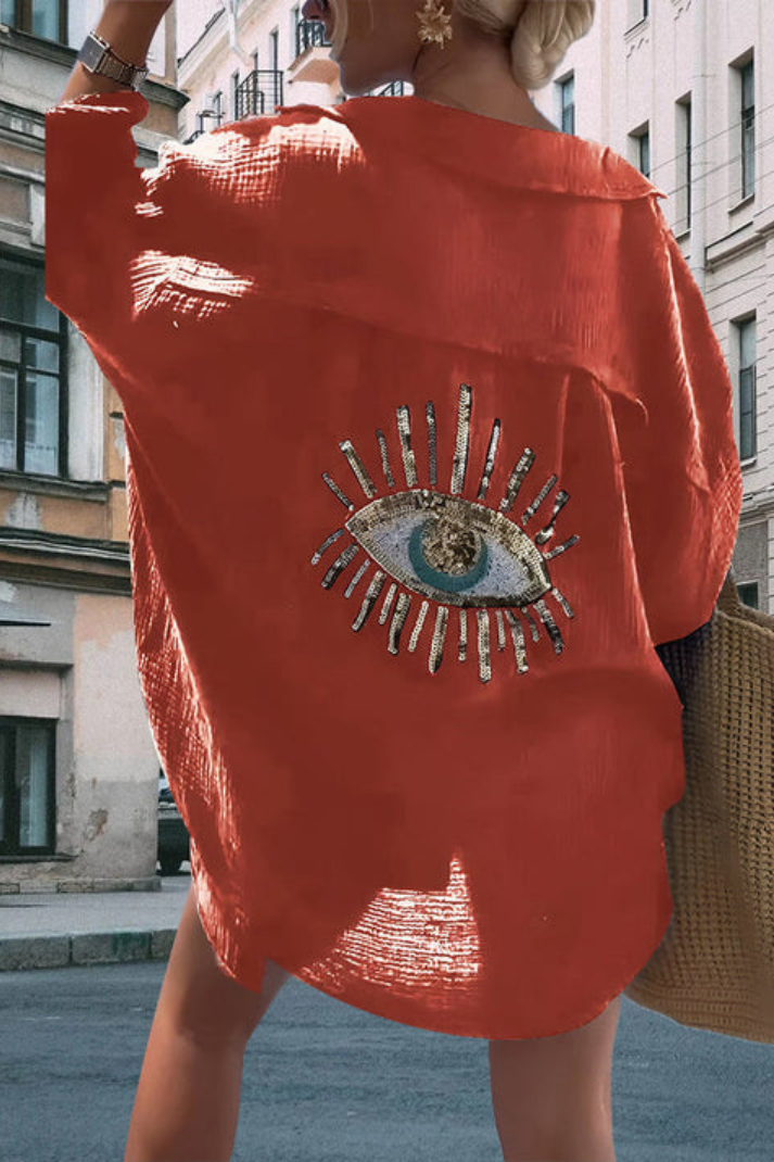 GÖNÜL - OVERSIZE-HEMD MIT PAILLETTEN-AUGENSTICKEREI