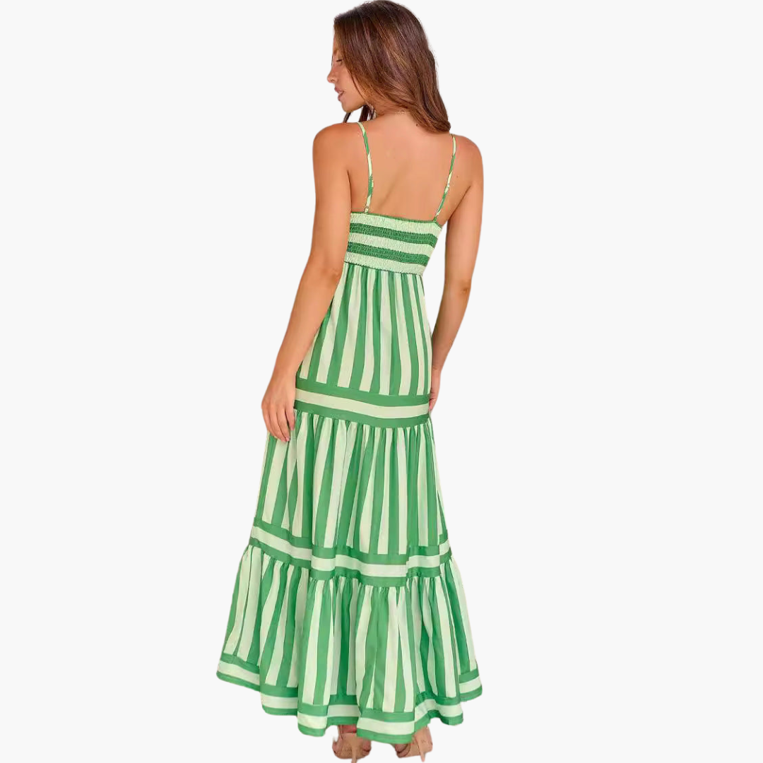 Marie | Gestreiftes Maxikleid mit Trägern und Taschen