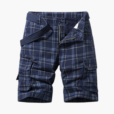 Herren Cargo Shorts mit Karomuster und Stoffgürtel