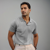 Herren Texturierte Offener Kragen Poloshirt in Grau