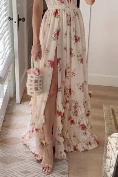 SIMGE - LANGES BLUMENKLEID MIT SCHLITZ