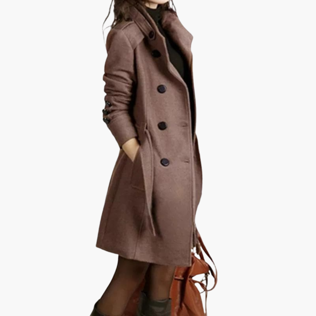 Damen Trenchcoat mit Gürtel und doppelten Knöpfen