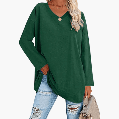 Damen oversized V-Ausschnitt Langarmshirt – Bequem & lässig