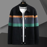 Cole | Herren Strickjacke Streifen Snap-Button Varsity Herbst in Schwarz-Grün