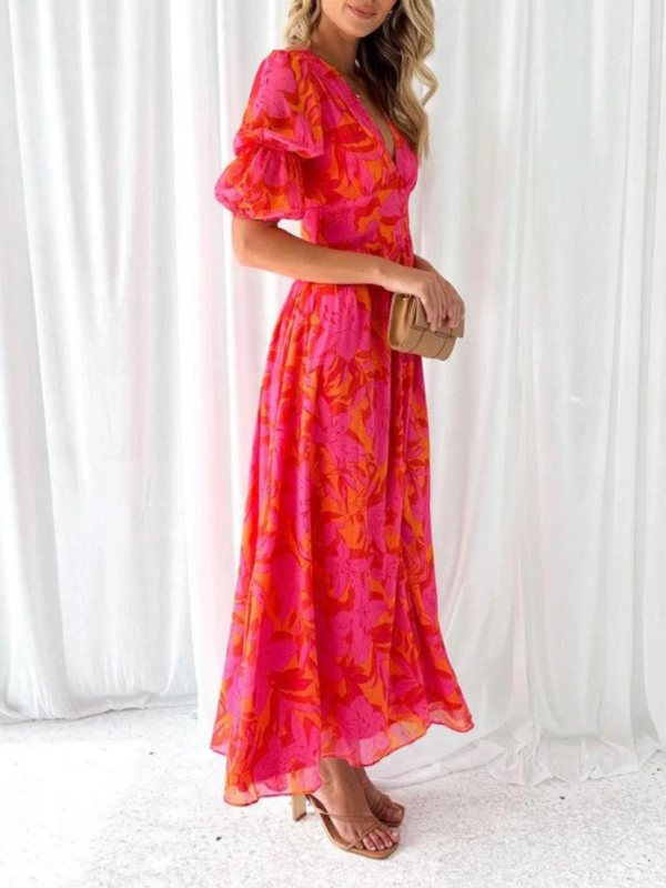 Vestido fluido estampado rosa