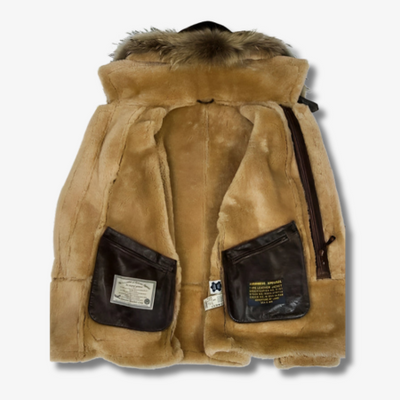 Herren Lederjacke mit Fellimitat-Kapuze