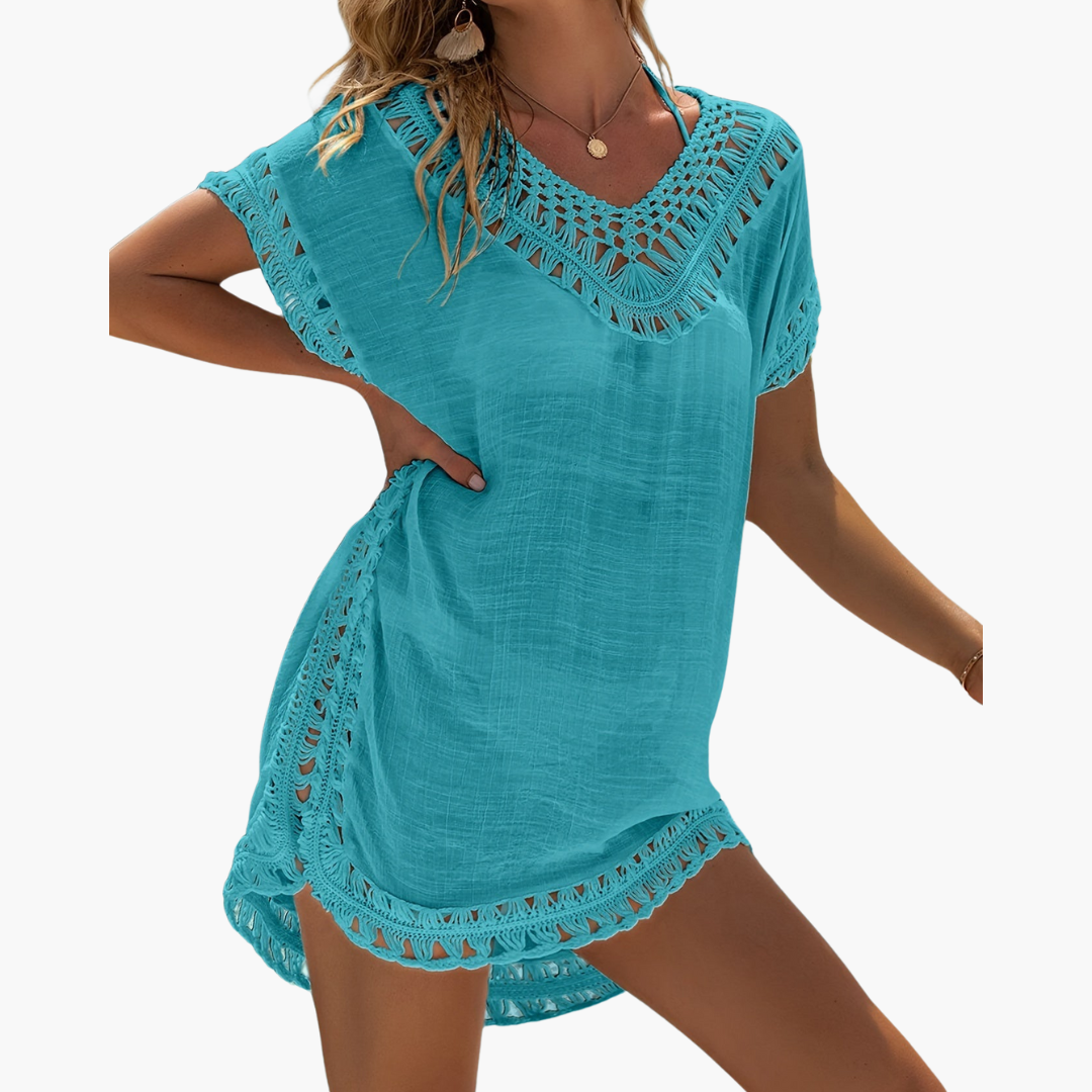 Häkel-Strandkleid mit V-Ausschnitt - Damen Sommer Cover-up