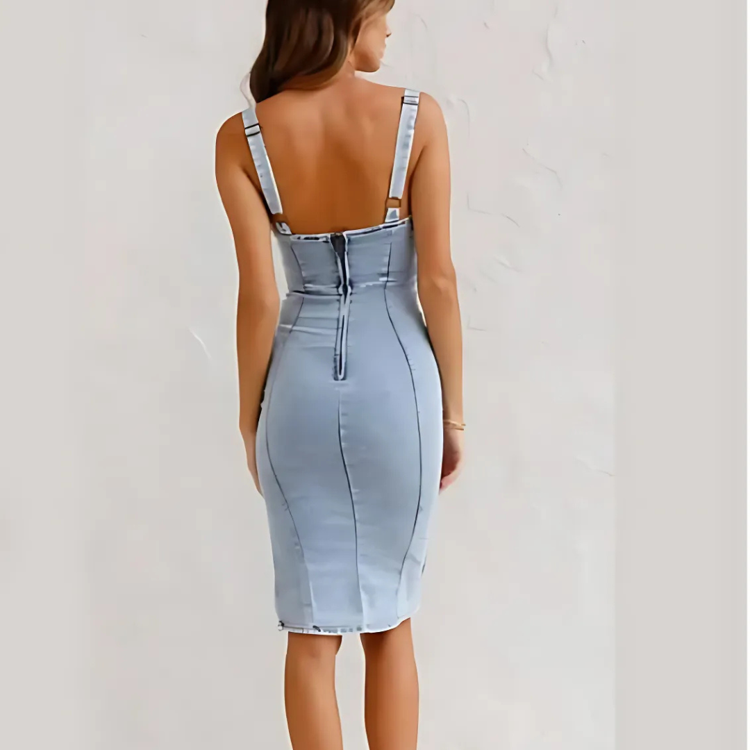 Vestido Vaquero Ajustado con Abertura Lateral