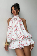 Polka Dot Halfter Minikleid mit rückenfreier Schnürung in Rot