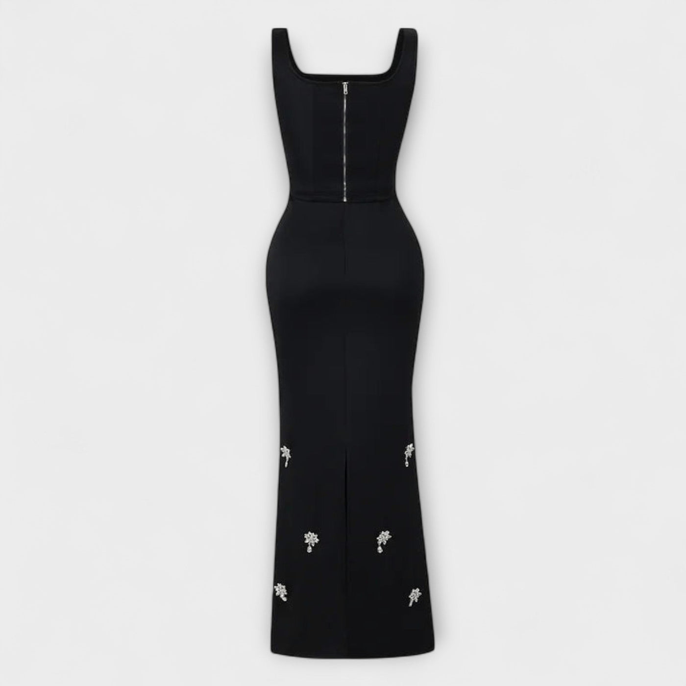 Aviane – Schwarzes Ensemble mit Perlen-Zipper-Top und Rock