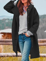 Selina | Damen Oversize Wintermantel mit Knopfleiste in Schwarz