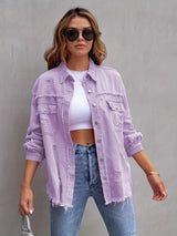 Serdia | Zerrissene Denimjacke in Übergröße in Magenta