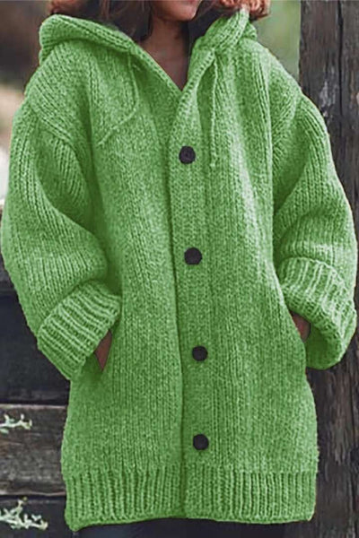 Lange, übergroße Strickjacke mit Kapuze