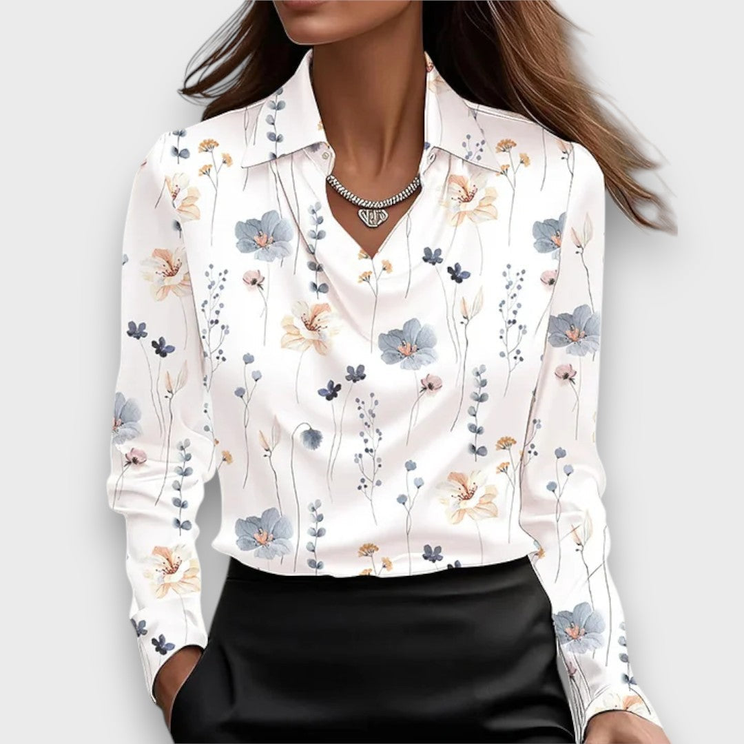 Melvine – Satiniert glänzende Bluse mit Drapierung