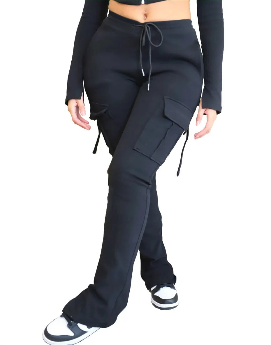 Damen Cargohose mit hoher Taille und schmalem Schnitt
