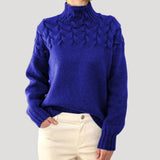 Nicole | Damen Frühlings Strickpullover mit Zopfmuster und hohem Kragen in Blau
